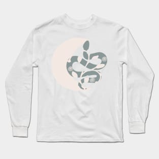 Crescent Moon and Snake With Wild Flowers in Putty and Sage Boho Nursery Colors Long Sleeve T-Shirt